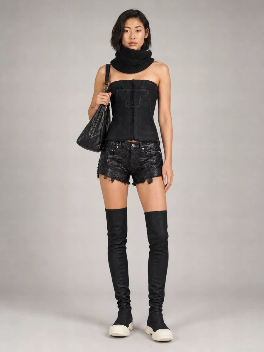 Rick Owens Drkshdw Denim Draped High-Top Sneakers