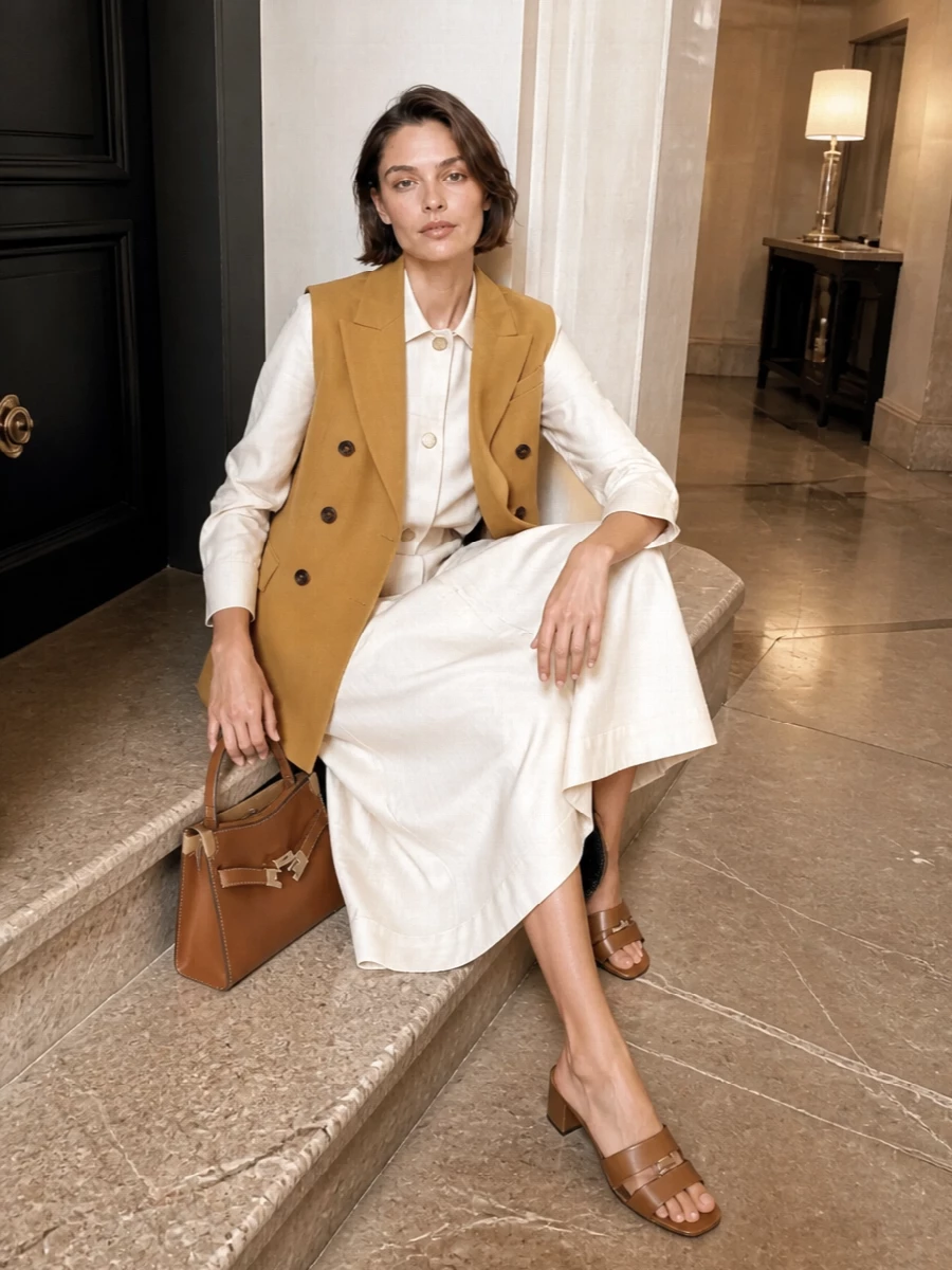 Herno vest with s max mara beige midi dress
