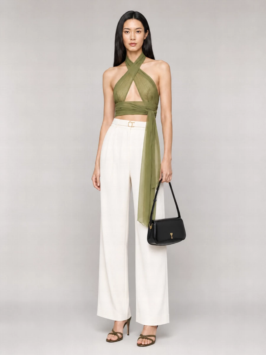 Ami Paris Silk Backless Cropped Top