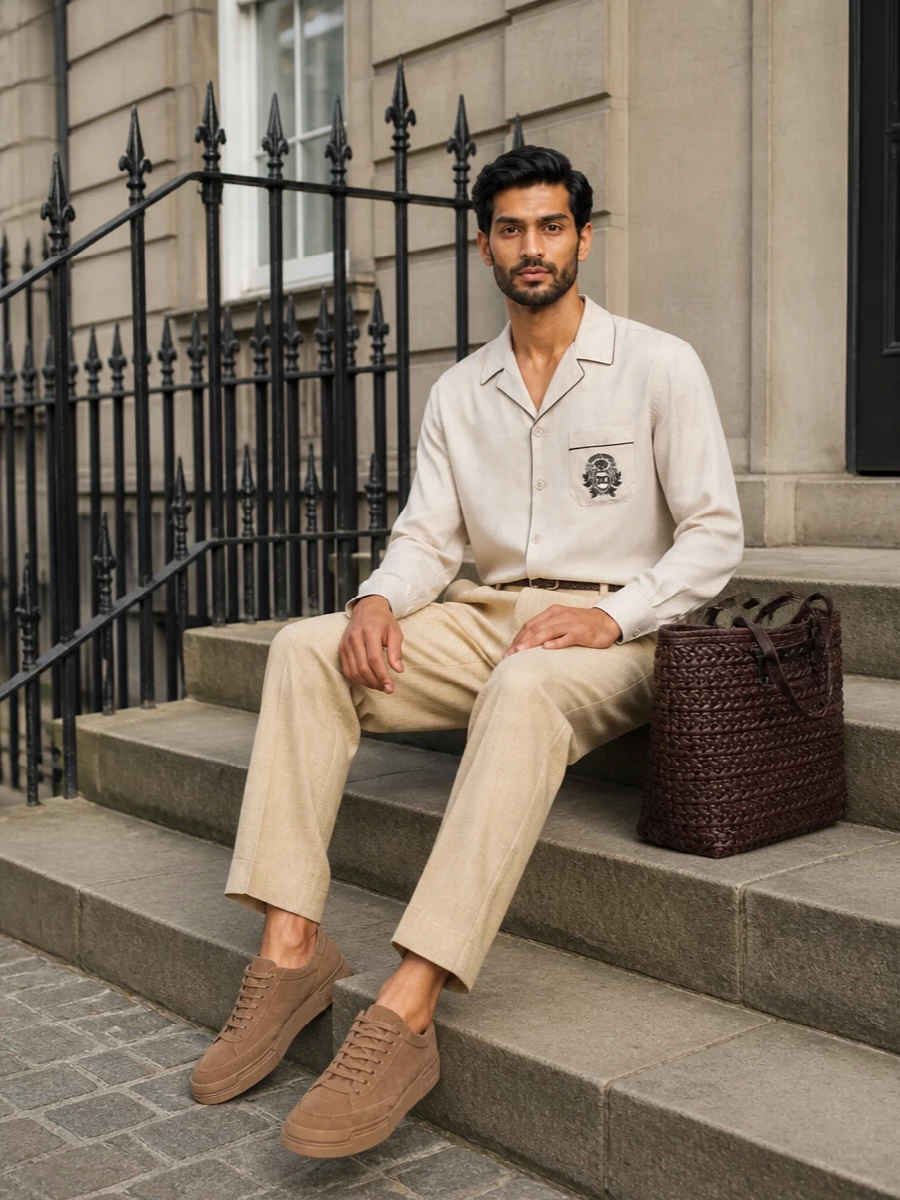 Dolce gabbana beige camp shirt pleated trousers