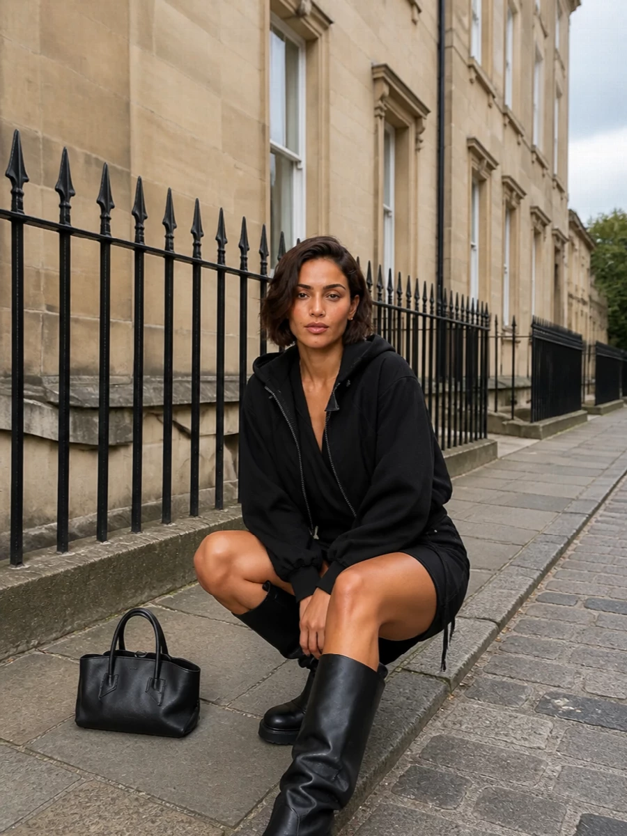 The attico black bomber hoodie dress boots
