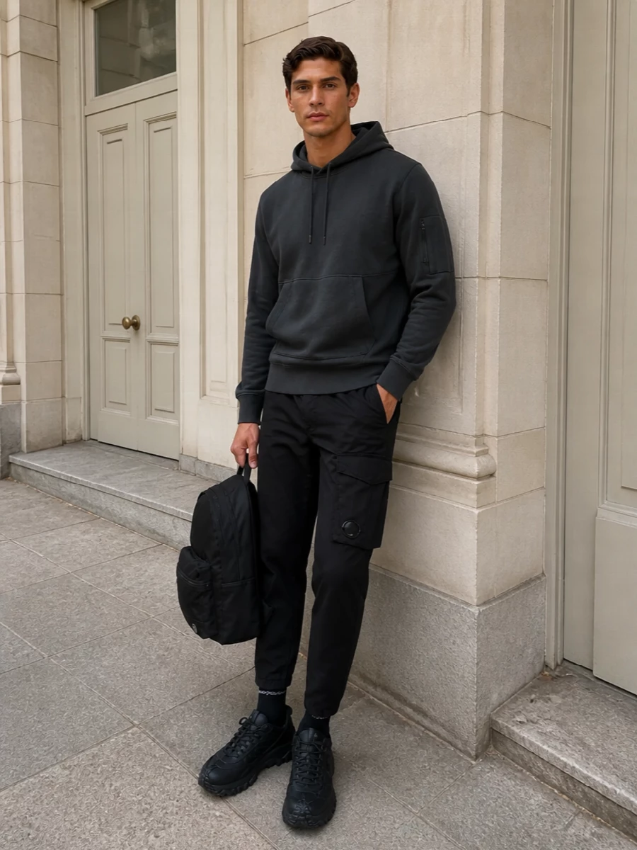 Cp company hoodie cargo pants moncler sneakers