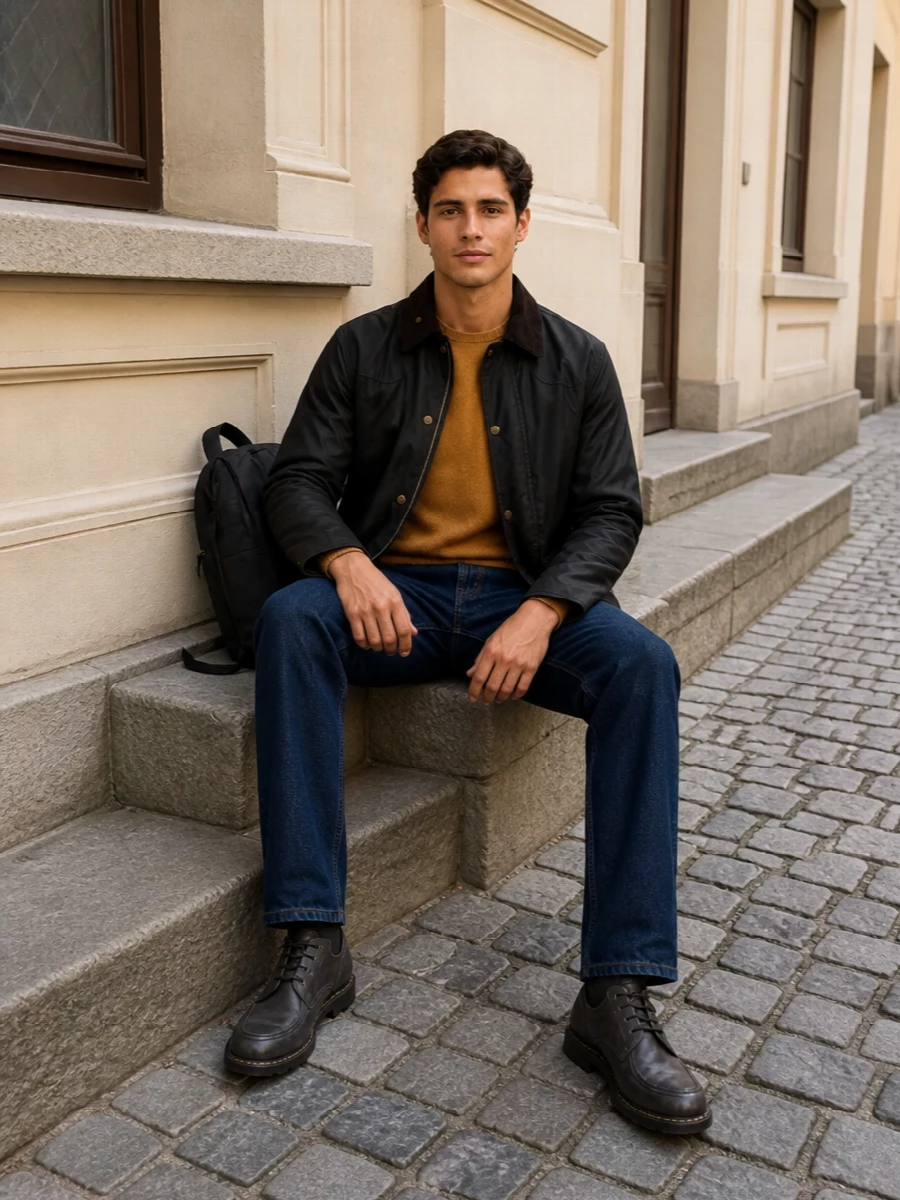 Barbour field jacket apc jeans outfit