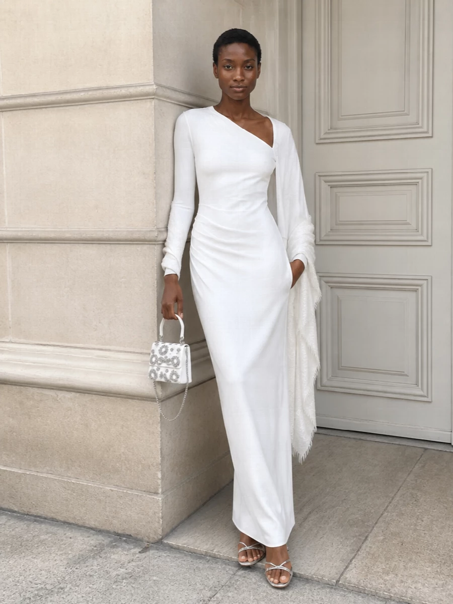 Self portrait white evening gown silver accessories