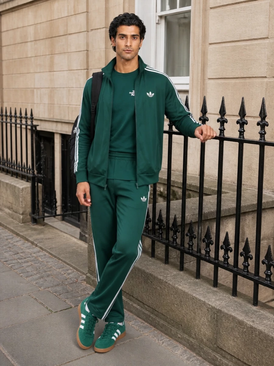 Adidas forest green tracksuit gazelle outfit