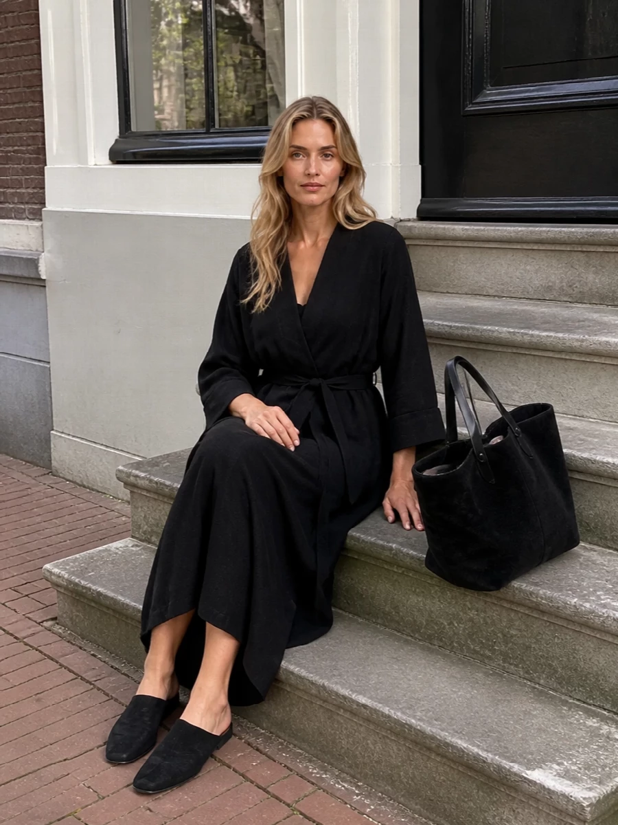 Uma wang black robe slip dress outfit