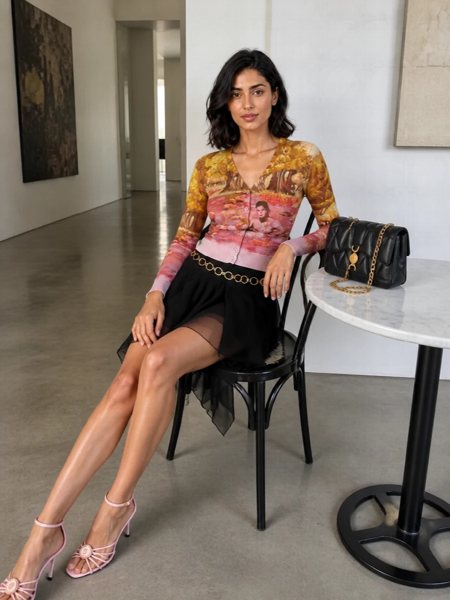 Versace cardigan black asymmetric mini outfit