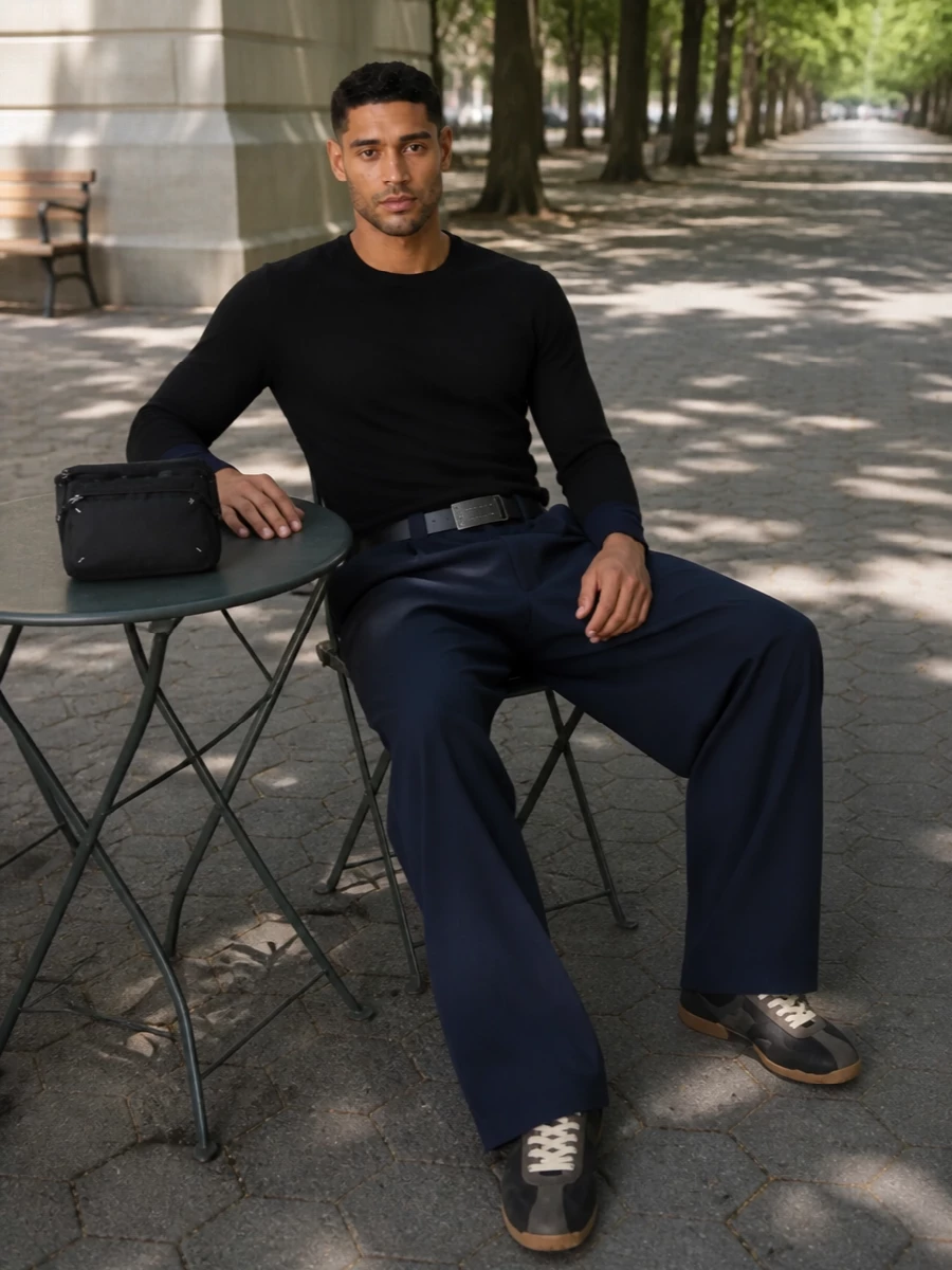 Comme wide trousers margiela sneakers minimal outfit