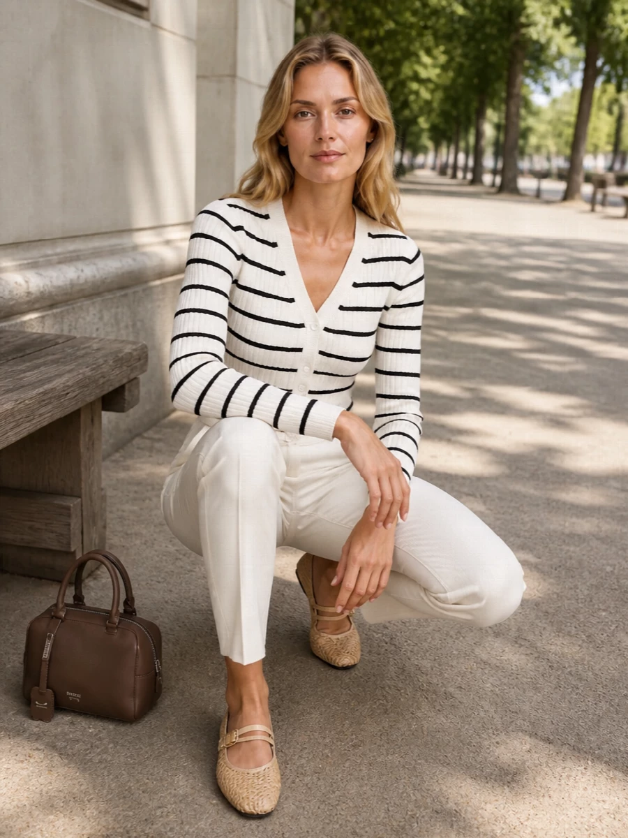 Max mara striped cardigan ivory trousers