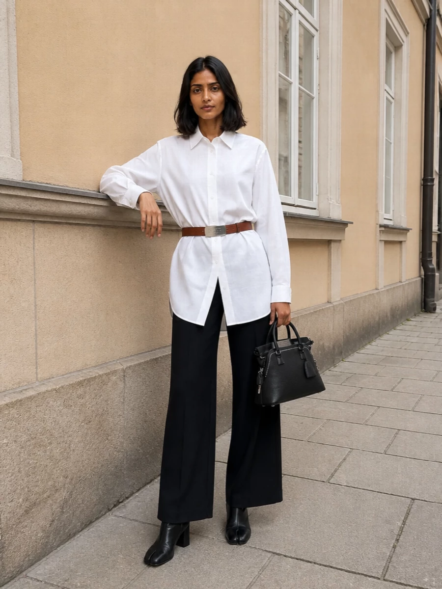 Maison margiela white shirt black wide leg trousers