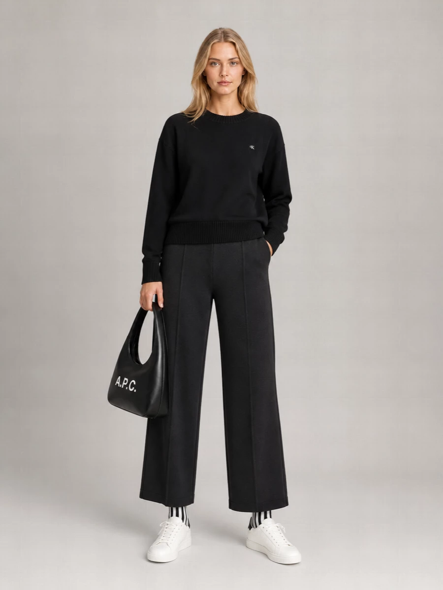 Calvin Klein Cotton Ribbed Long-Sleeve Crew-Neck Sweatshirt