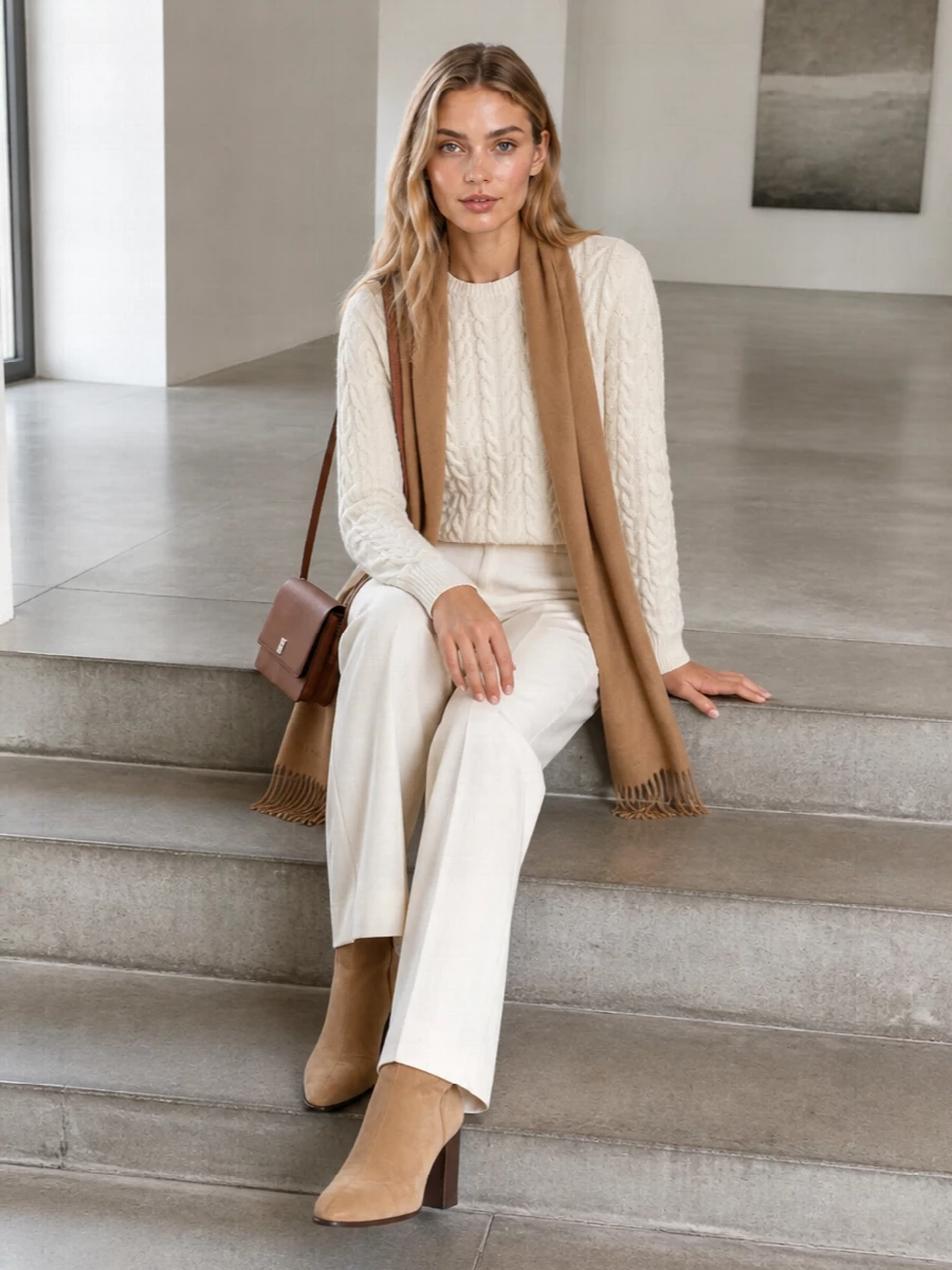 Max mara ivory sweater tailored trousers outfit
