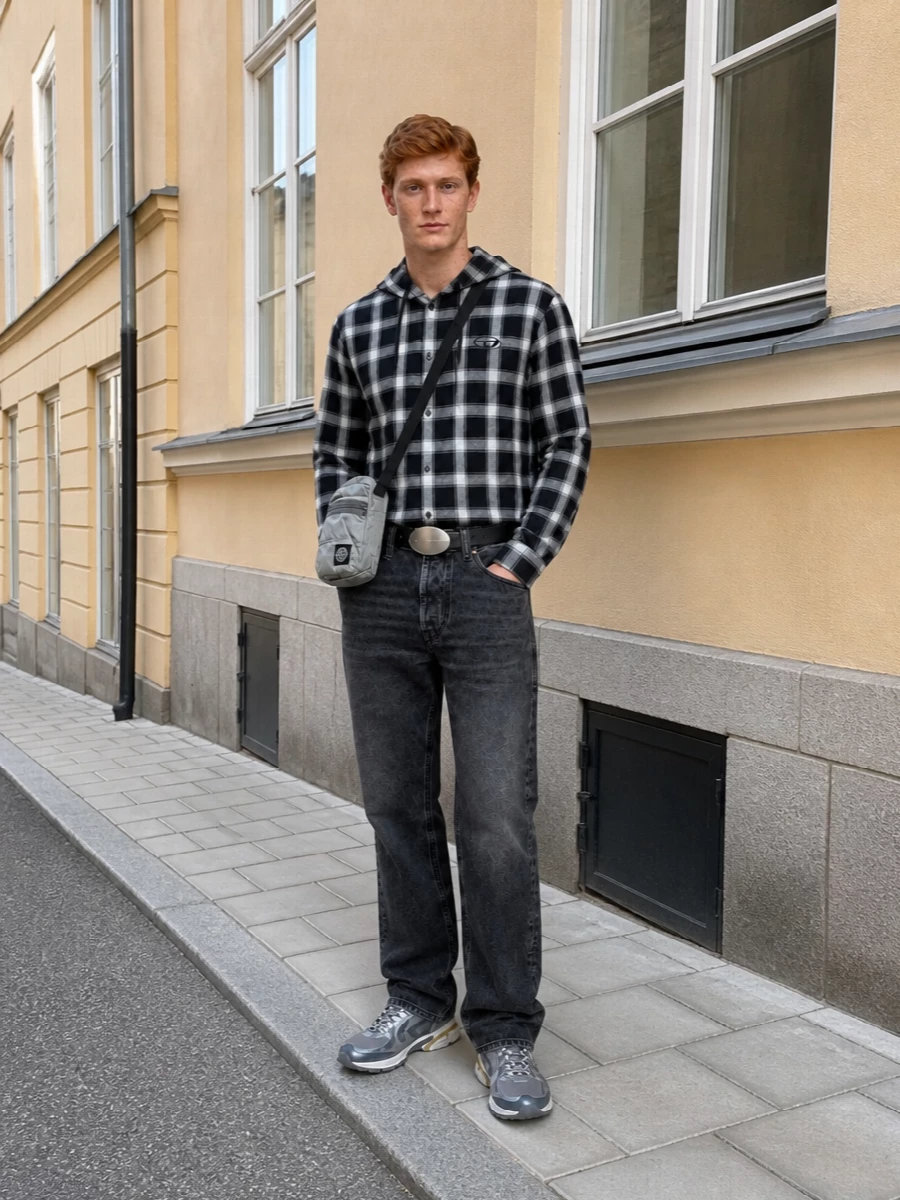 Diesel hooded check shirt black jeans runners