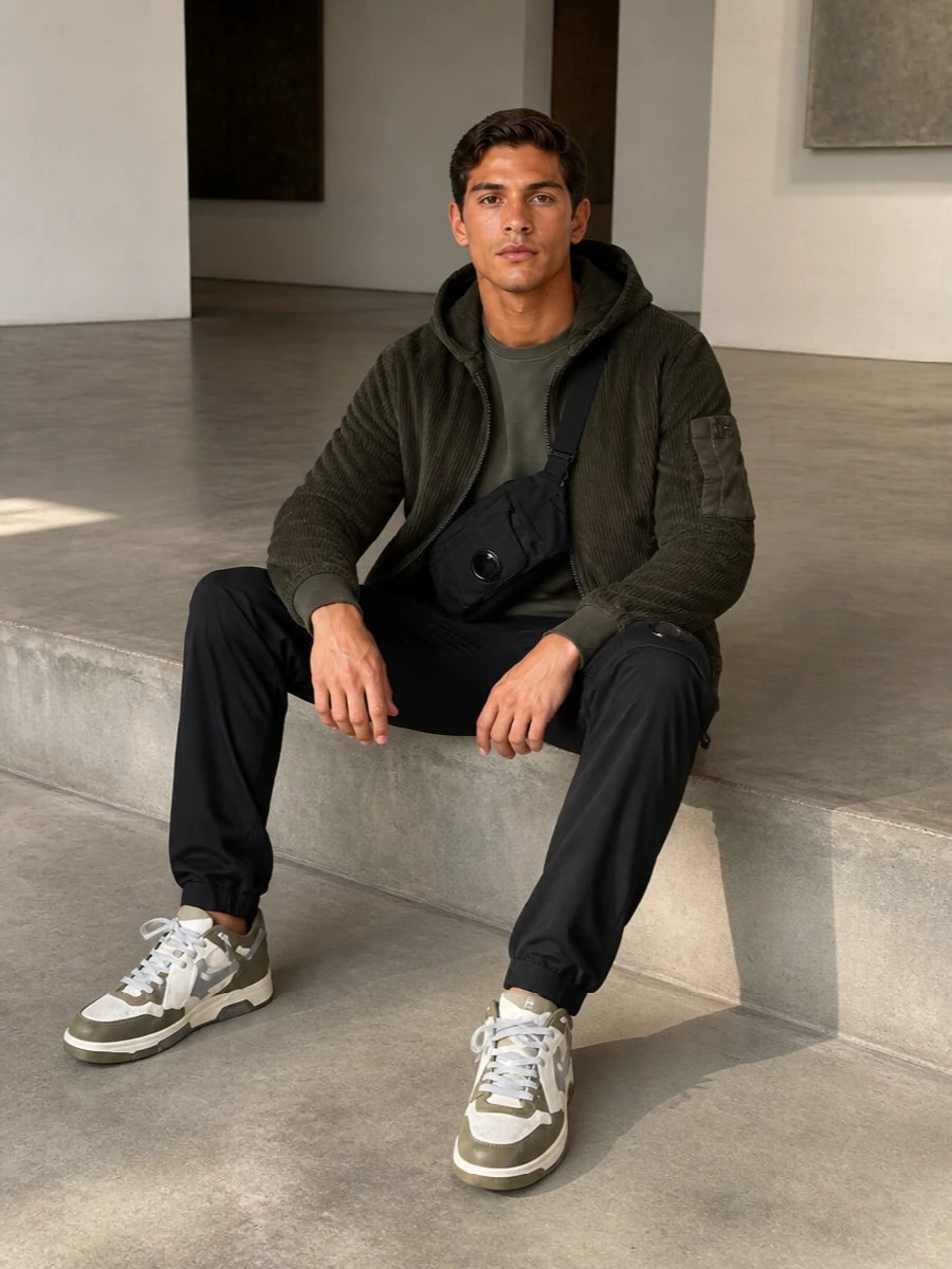 Cp company bomber black cargo pants outfit