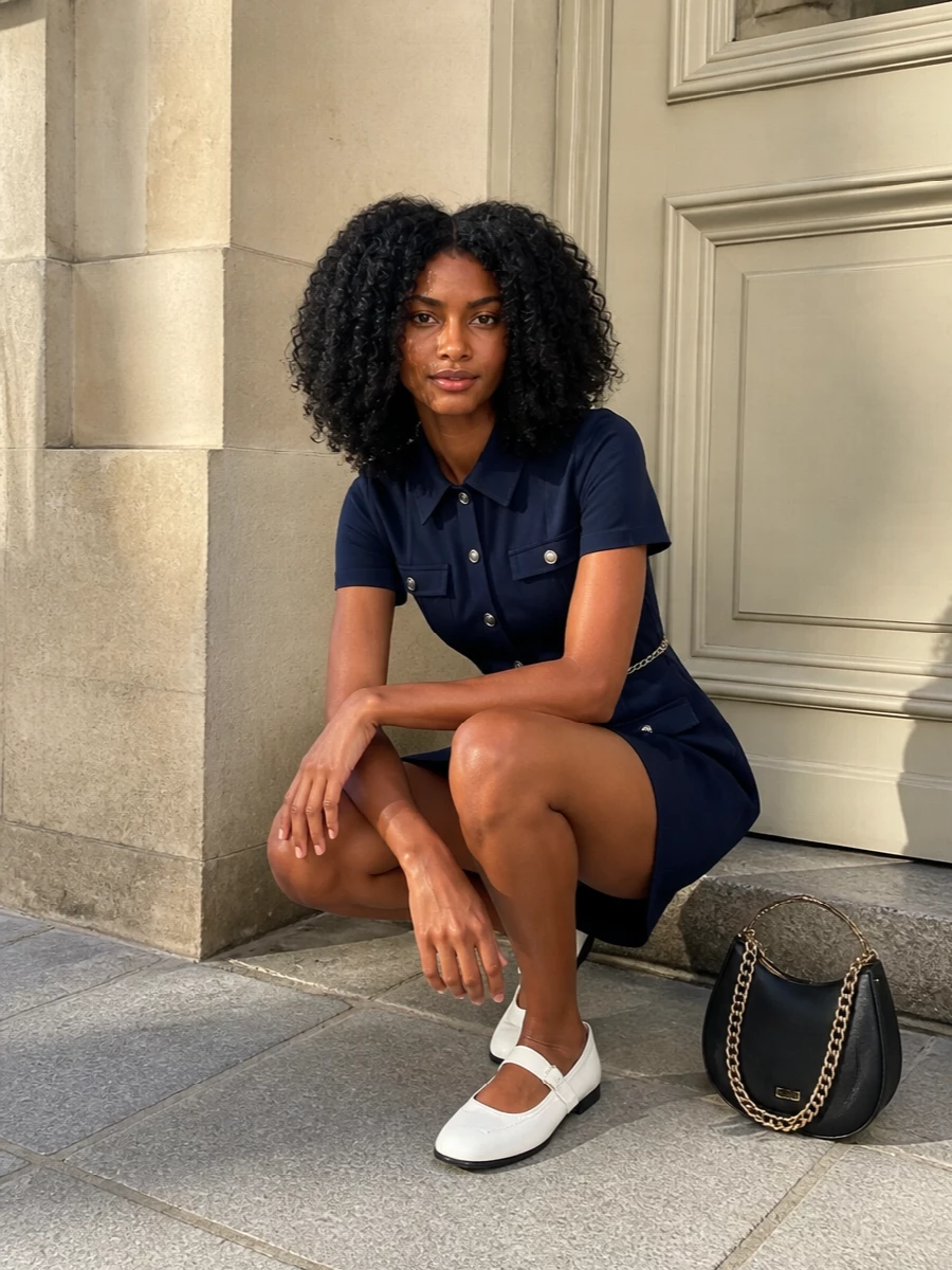 Michael kors navy shirt dress white flats