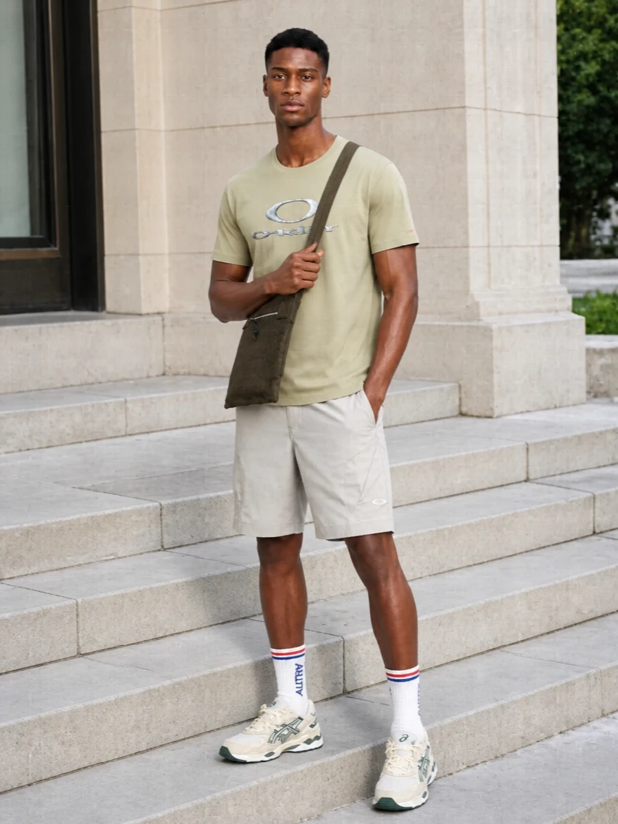 Oakley sand tee cargo shorts asics runners