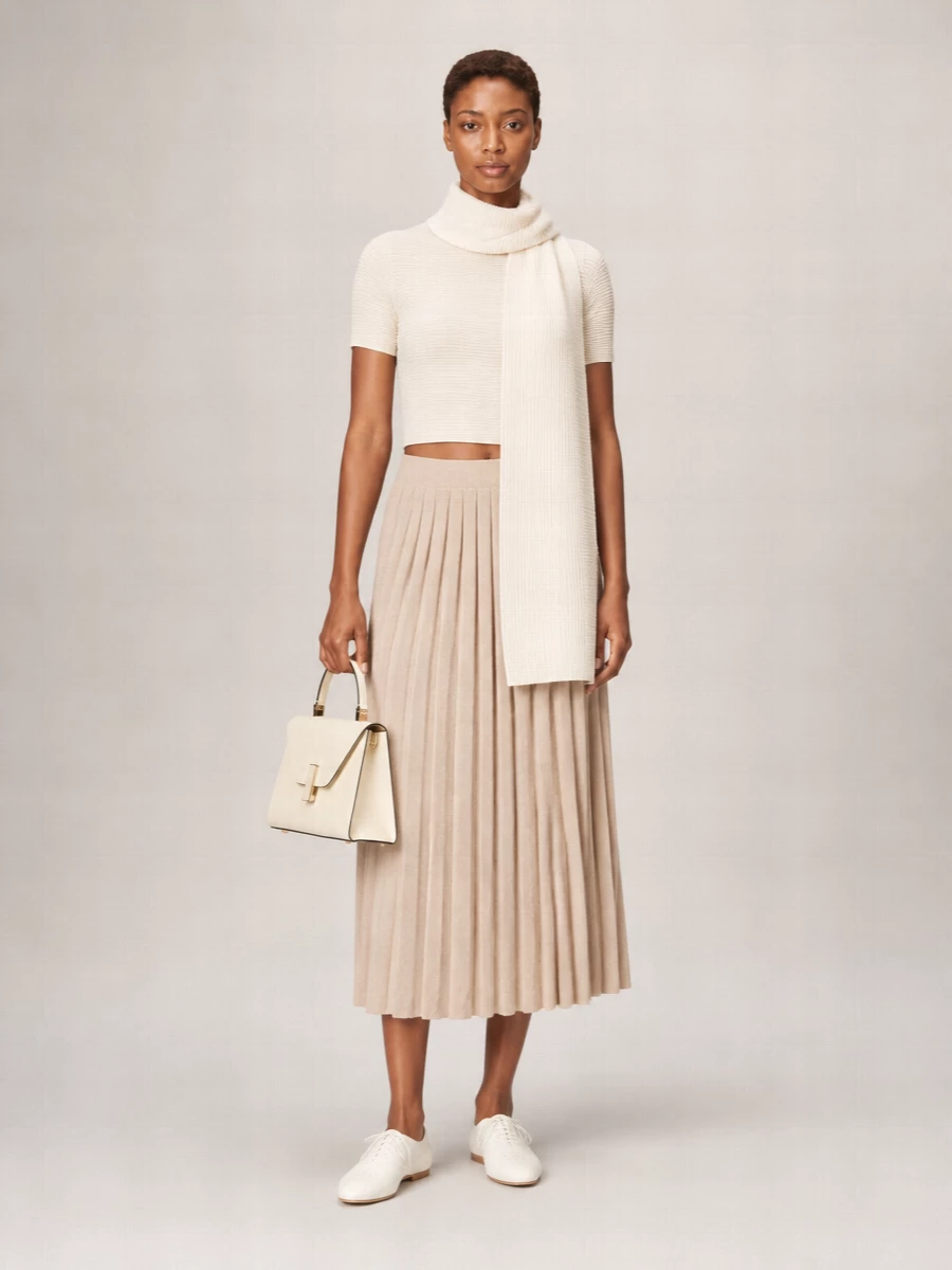 Pleats Please Issey Miyake Ribbed Boat Neck Short Sleeve Asymmetric Hem Knitted Top