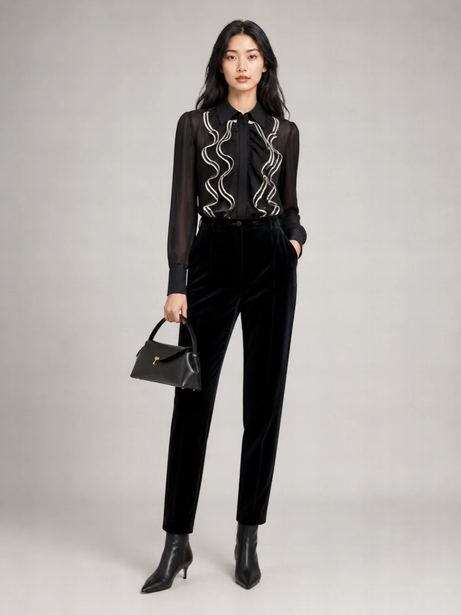 Dolce&Gabbana Velvet High-Rise Straight-Leg Tailored Trousers