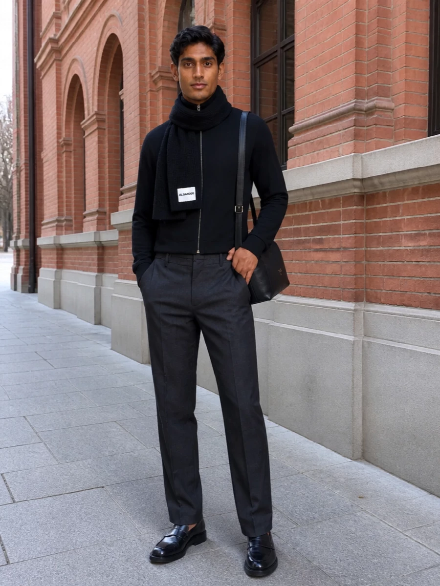 Jil sander zip sweatshirt charcoal trouser outfit