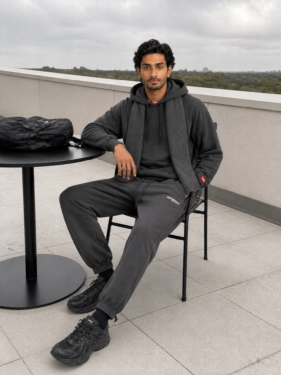 North face hoodie charcoal joggers black new balance