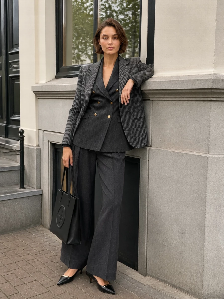 Tagliatore blazer charcoal wide leg trousers