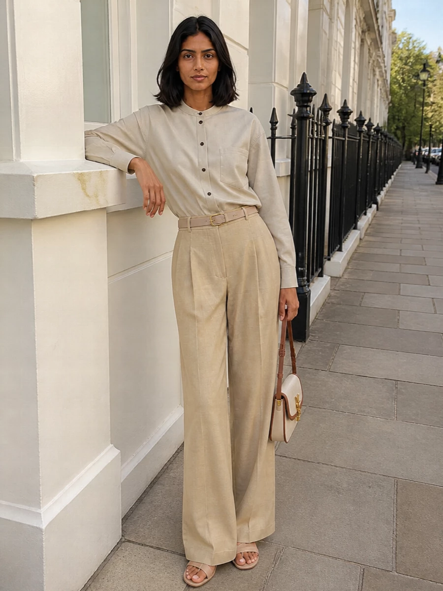 Yves salomon sand wide leg trousers outfit