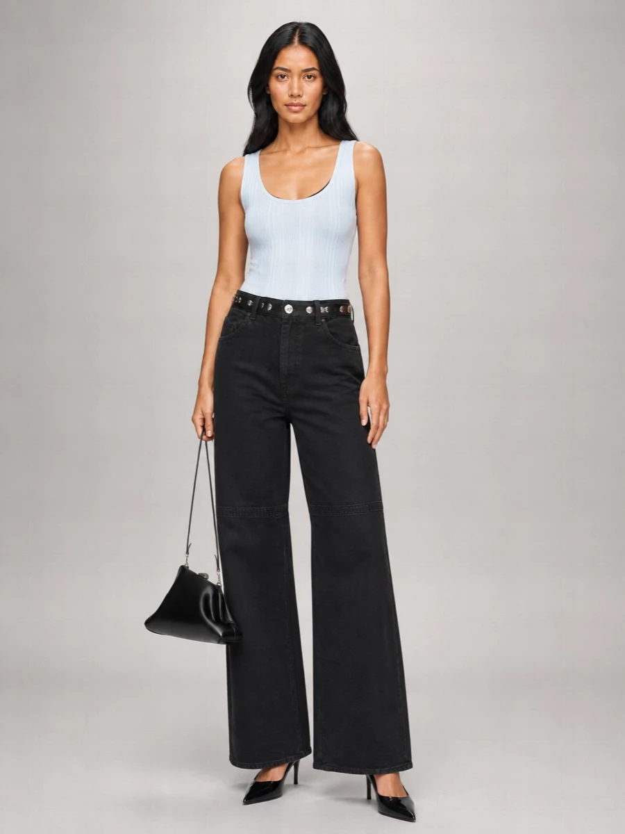 The Attico Cotton Ribbed Layered Scoop Neck Sleeveless Tank Top