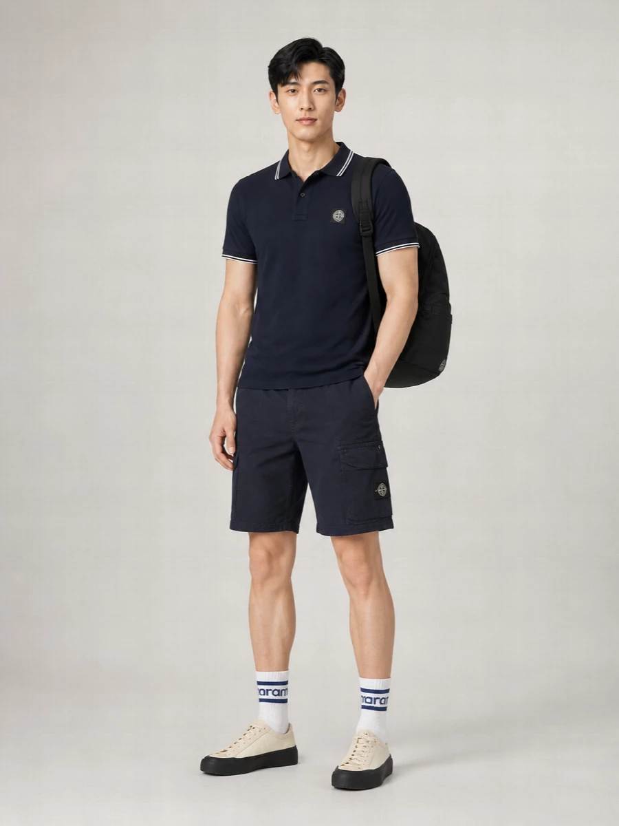 Stone Island Cotton Piqué Slim Fit Short Sleeve Polo Shirt