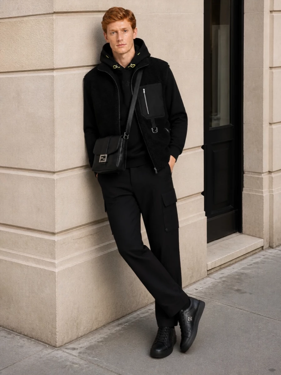 Fendi black gilet streetwear outfit ideas