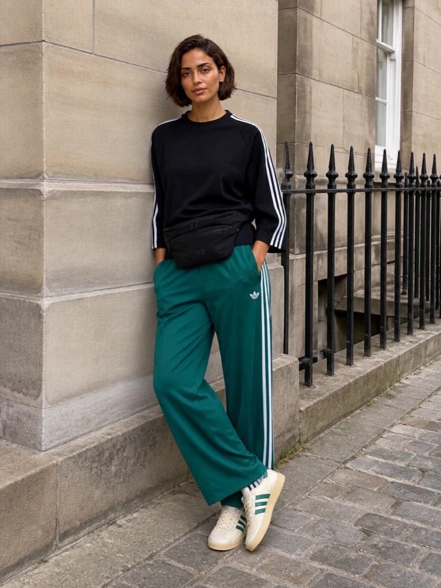 Adidas teal track pants y3 sweatshirt sneakers