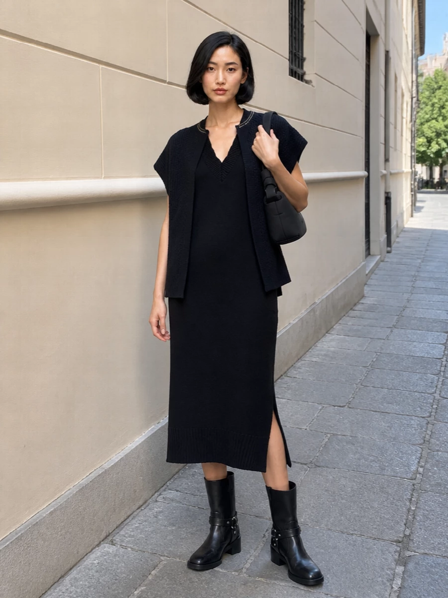 Jw anderson poncho knit dress biker boots