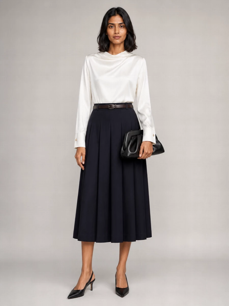 S Max Mara virgin wool pleated midi skirt
