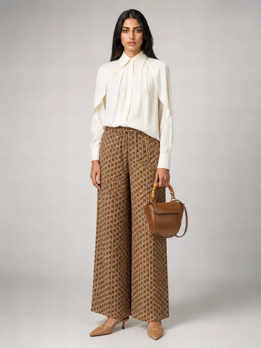 Max Mara Silk High-Rise Wide-Leg Printed Trousers