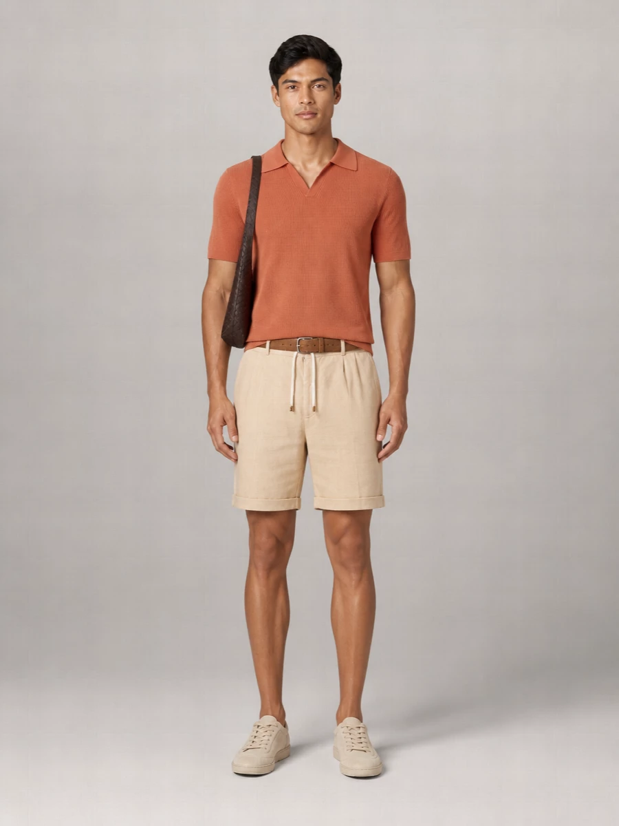 Brunello Cucinelli Cotton Ribbed V-Neck Short-Sleeve Polo Sweater