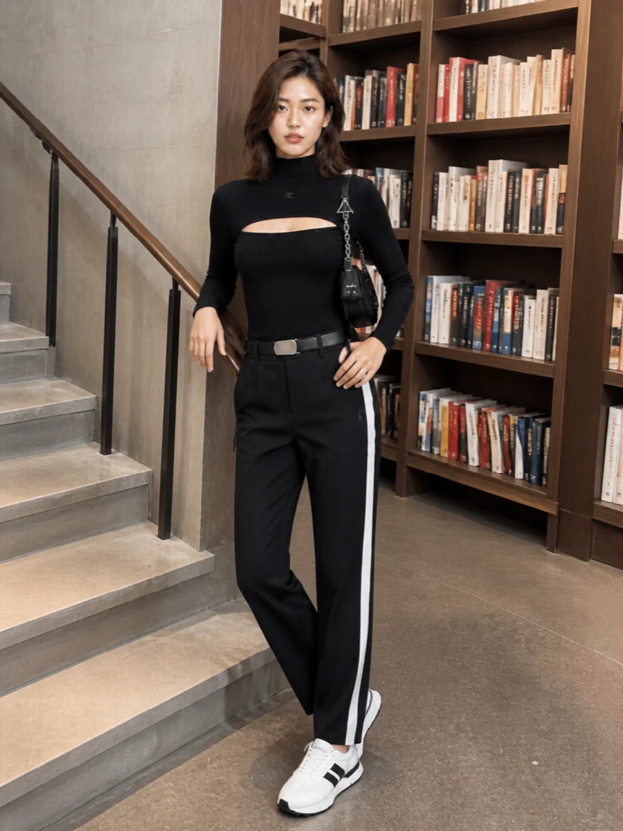 Courreges track pants cut out top lanvin sneakers