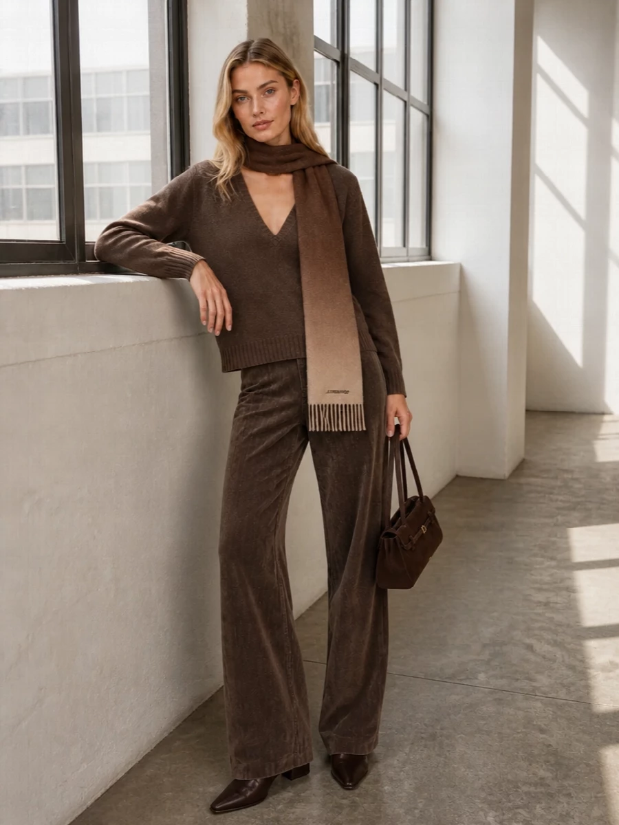 Alysi mocha v neck sweater wide leg trousers