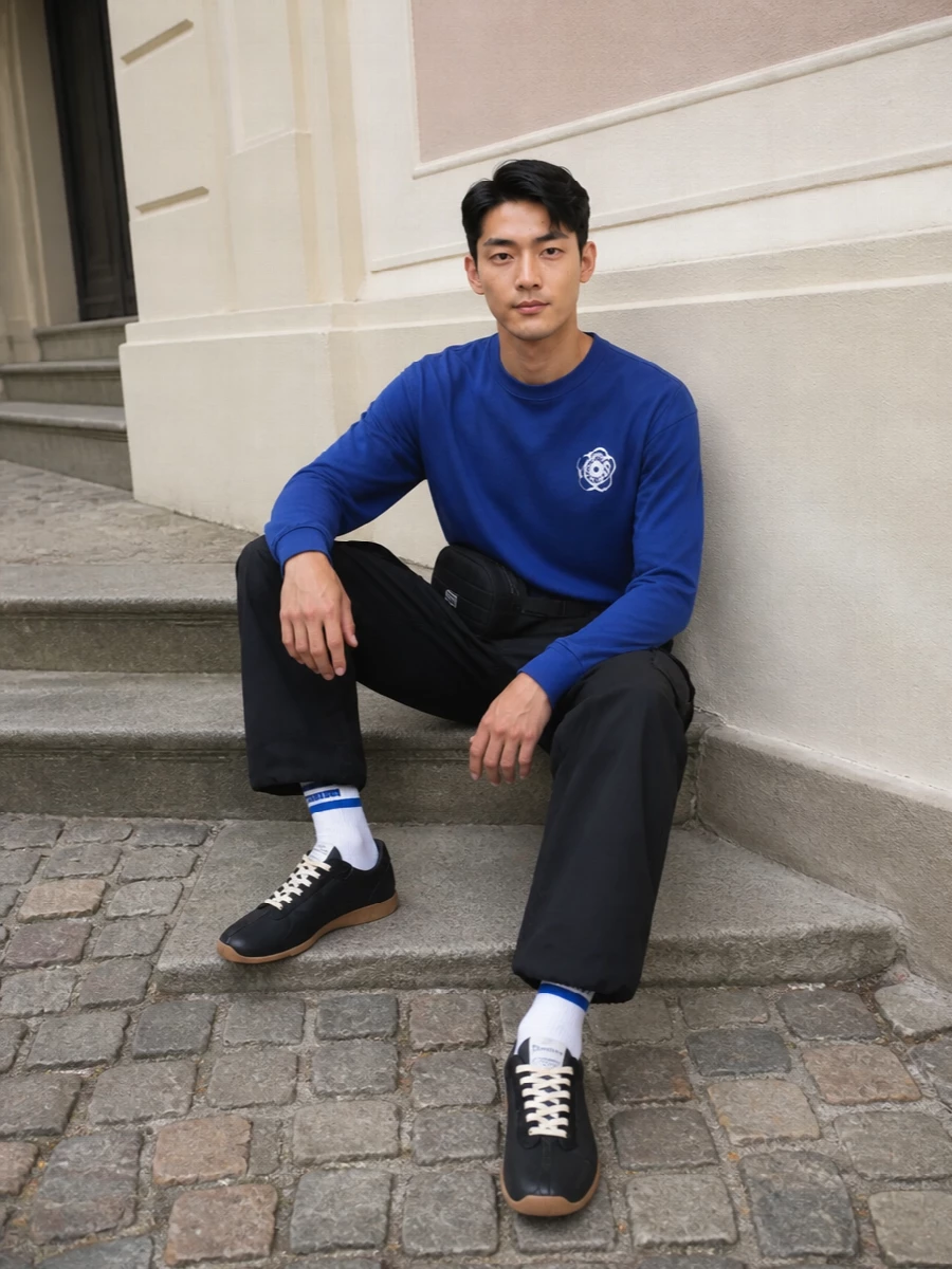 Kenzo cobalt long sleeve black cargo outfit