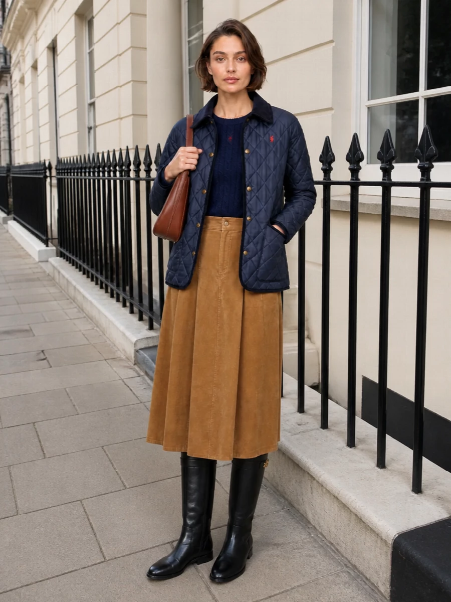 Ralph lauren quilted jacket corduroy midi skirt
