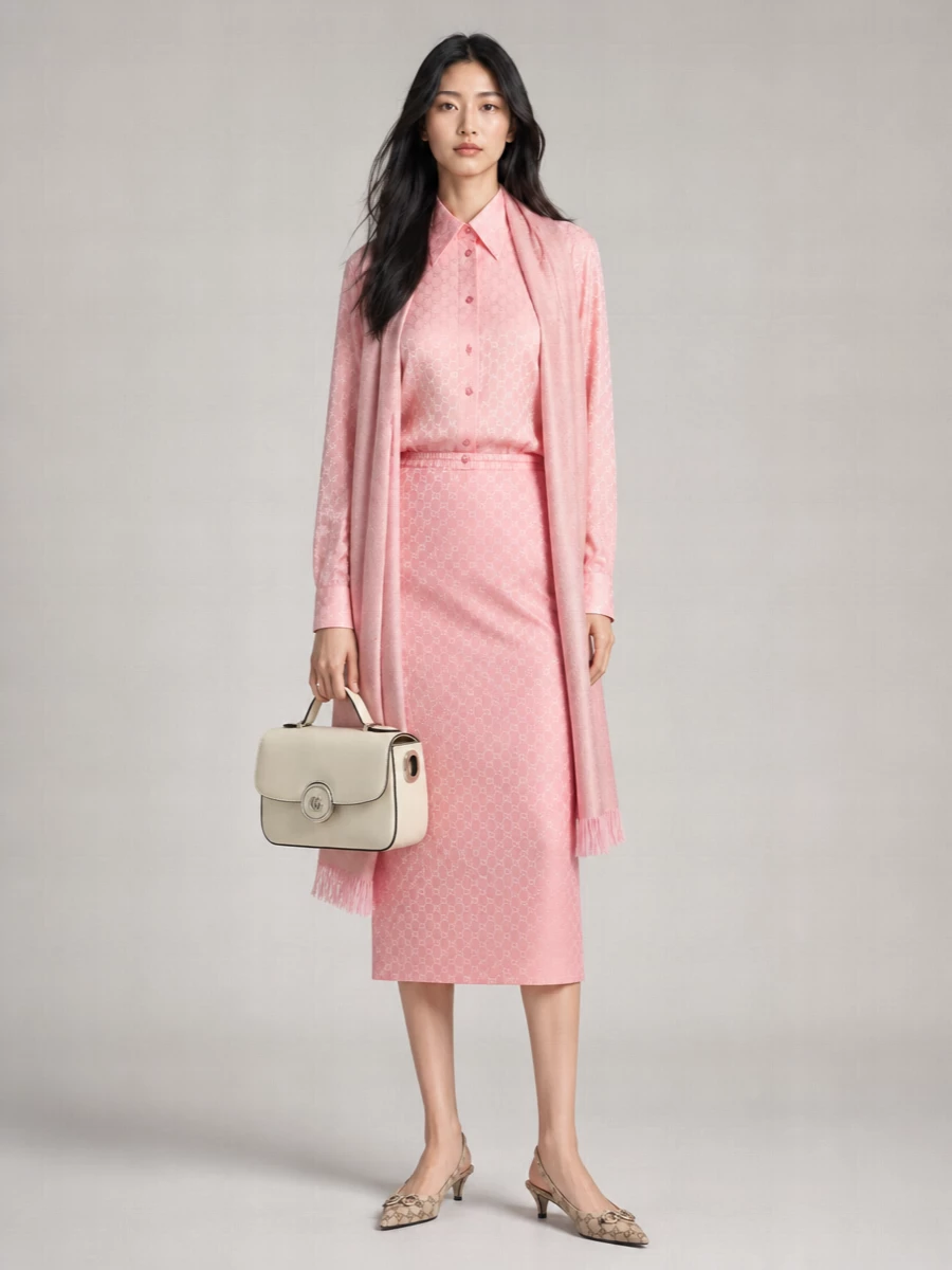 Gucci Silk Gg Jacquard Long-Sleeve Shirt
