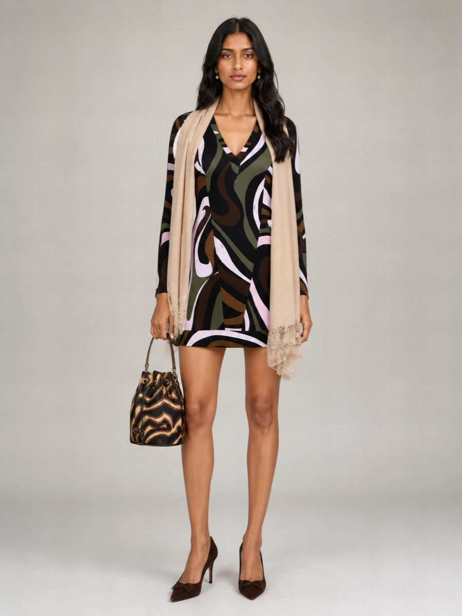 Pucci Printed V-Neck Long-Sleeve Mini Dress