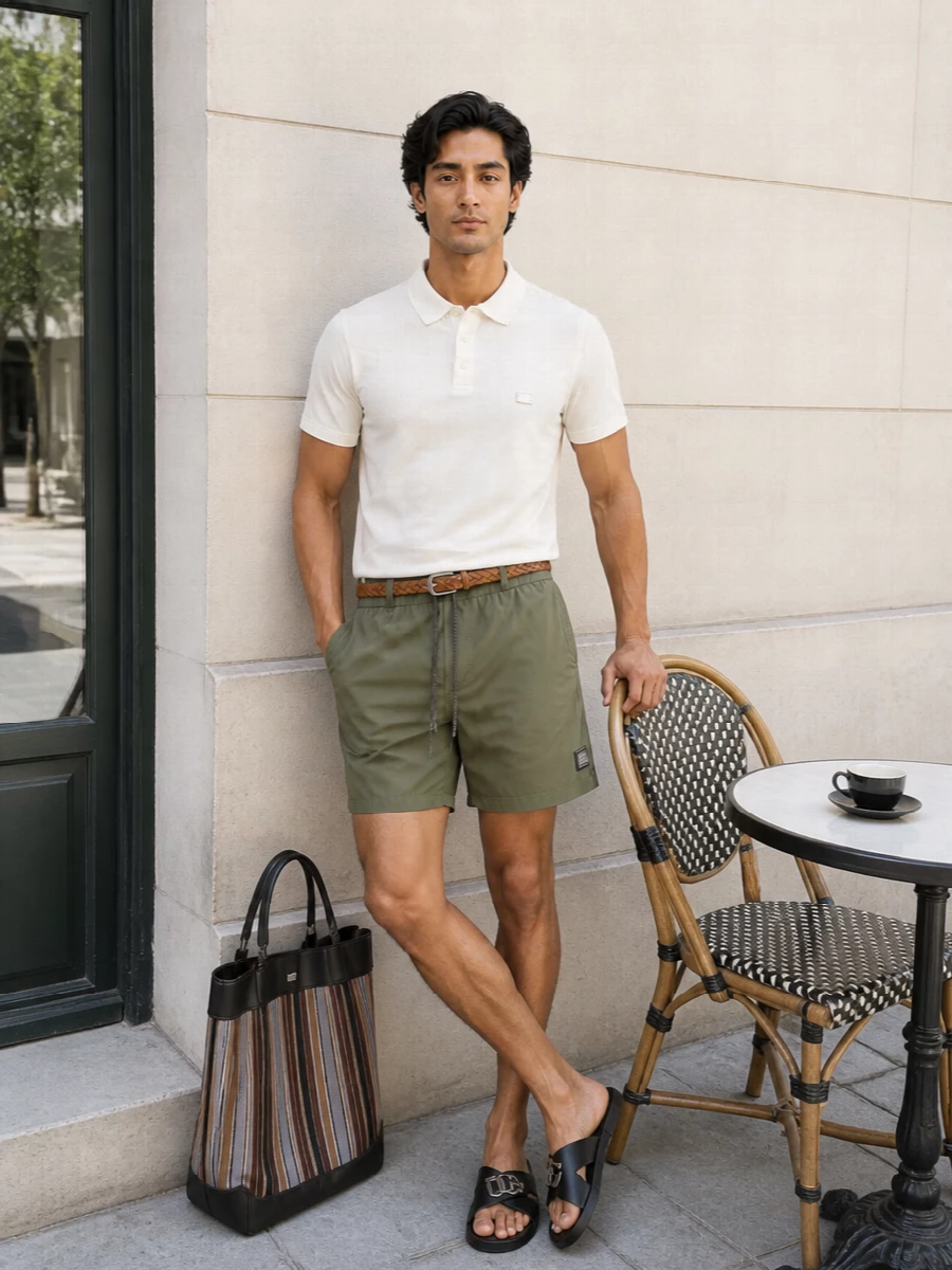 Dolce gabbana olive swim shorts off white polo