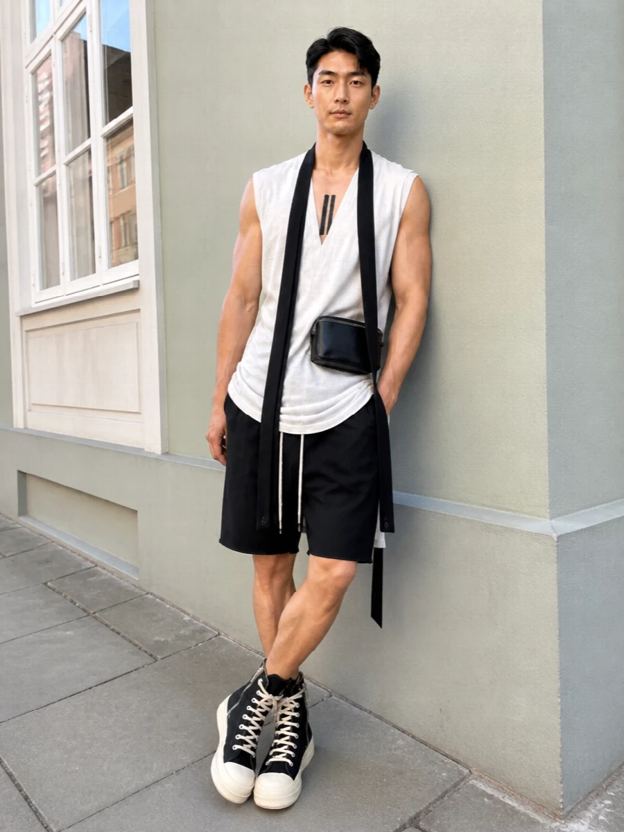 Rick owens drkshdw longline tee drop shorts