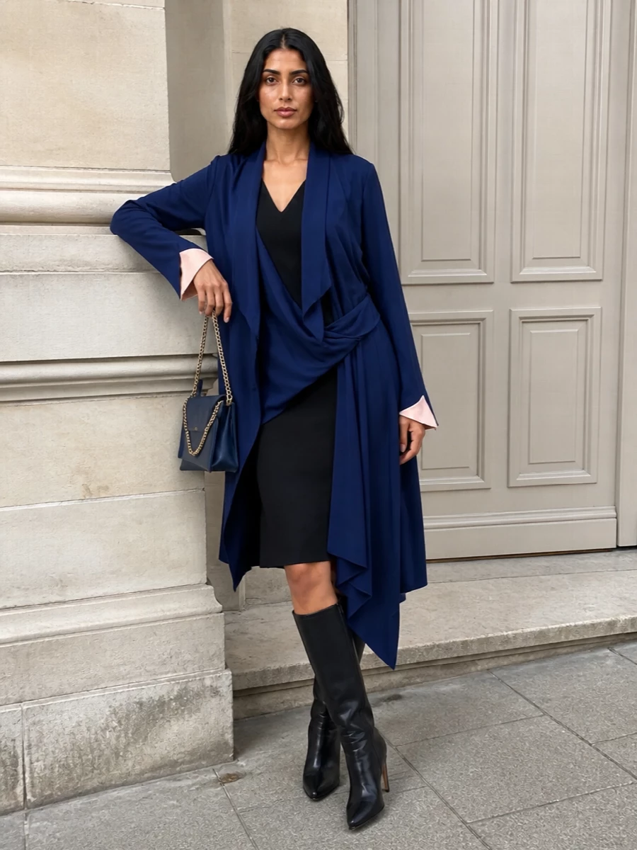 Stella mccartney navy coat black knit midi dress