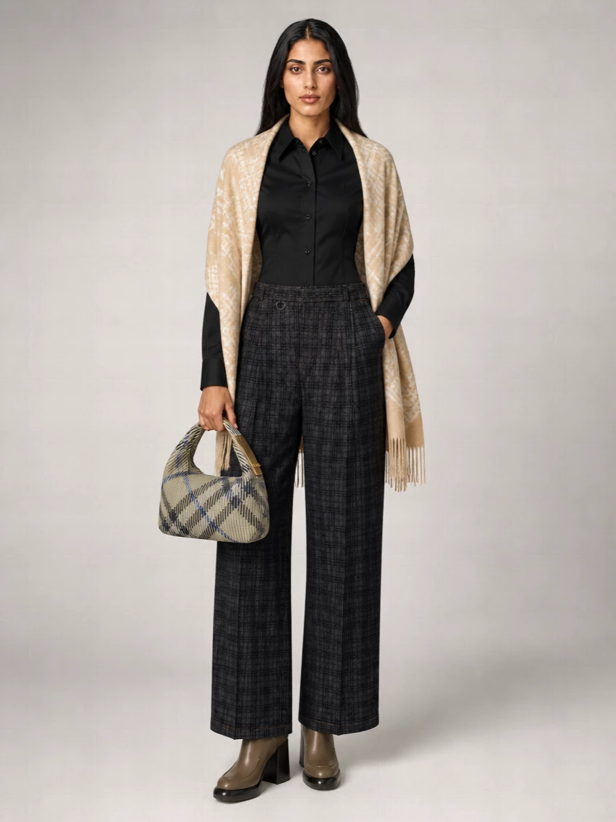 Burberry Cotton Checked Wide-Leg Jeans