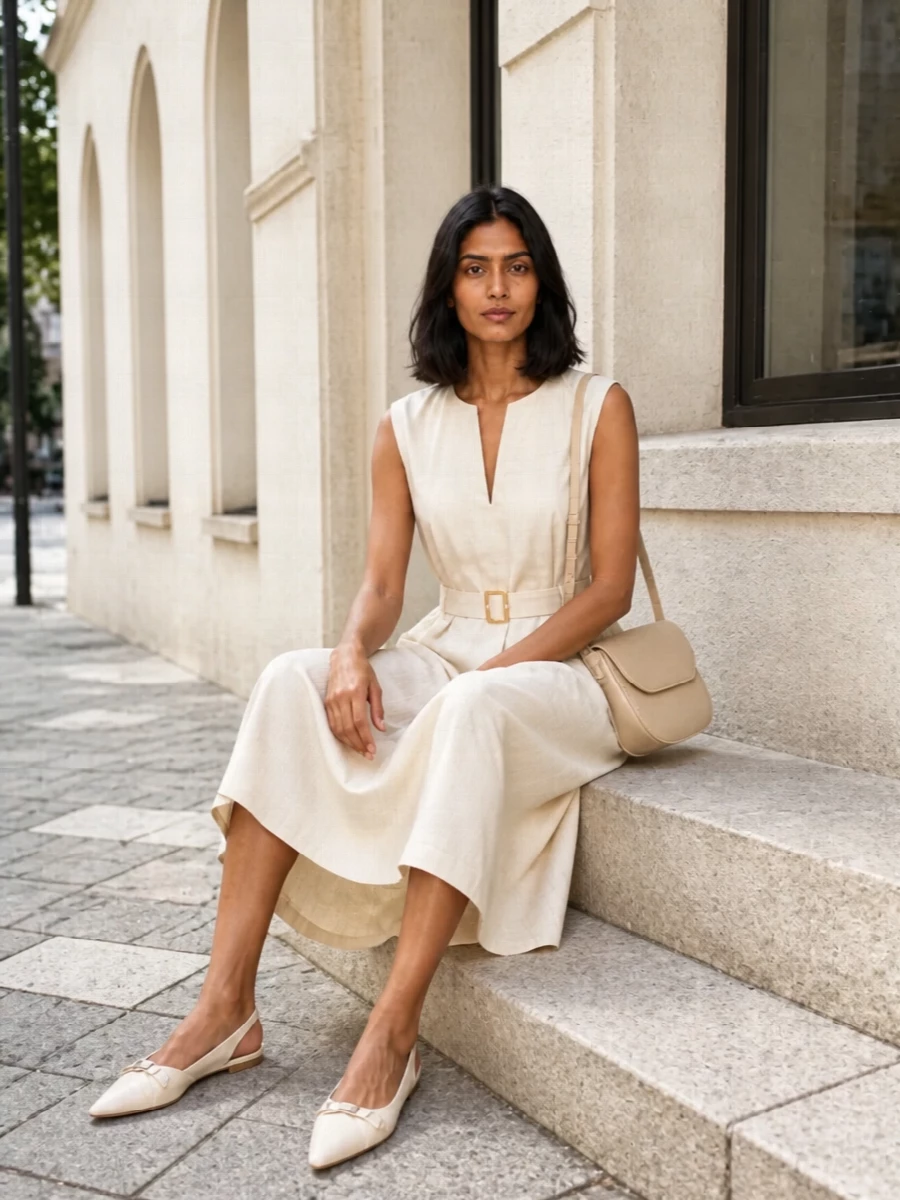 Woolrich cream midi dress stuart weitzman flats