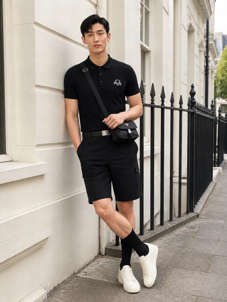 Moschino black polo tailored shorts sneakers