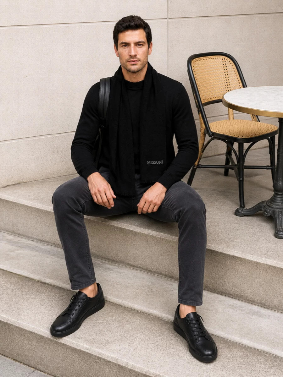 Tommy hilfiger black sweater charcoal jeans outfit