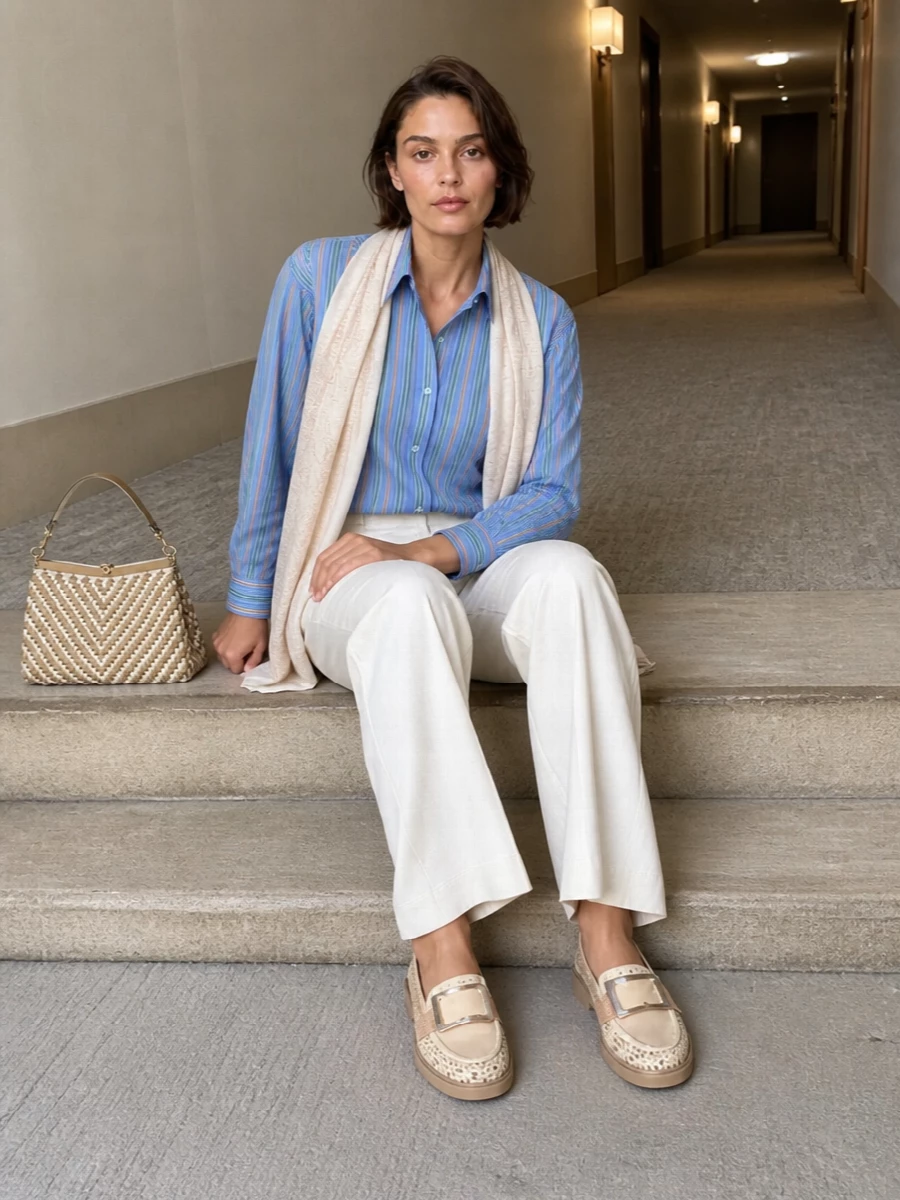 Etro striped shirt ivory wide leg trousers