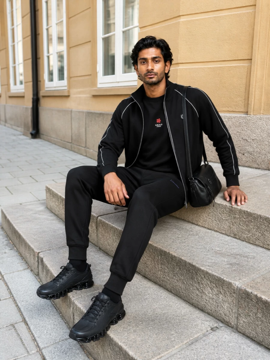 Kenzo mens black track jacket outfit nike sneakers