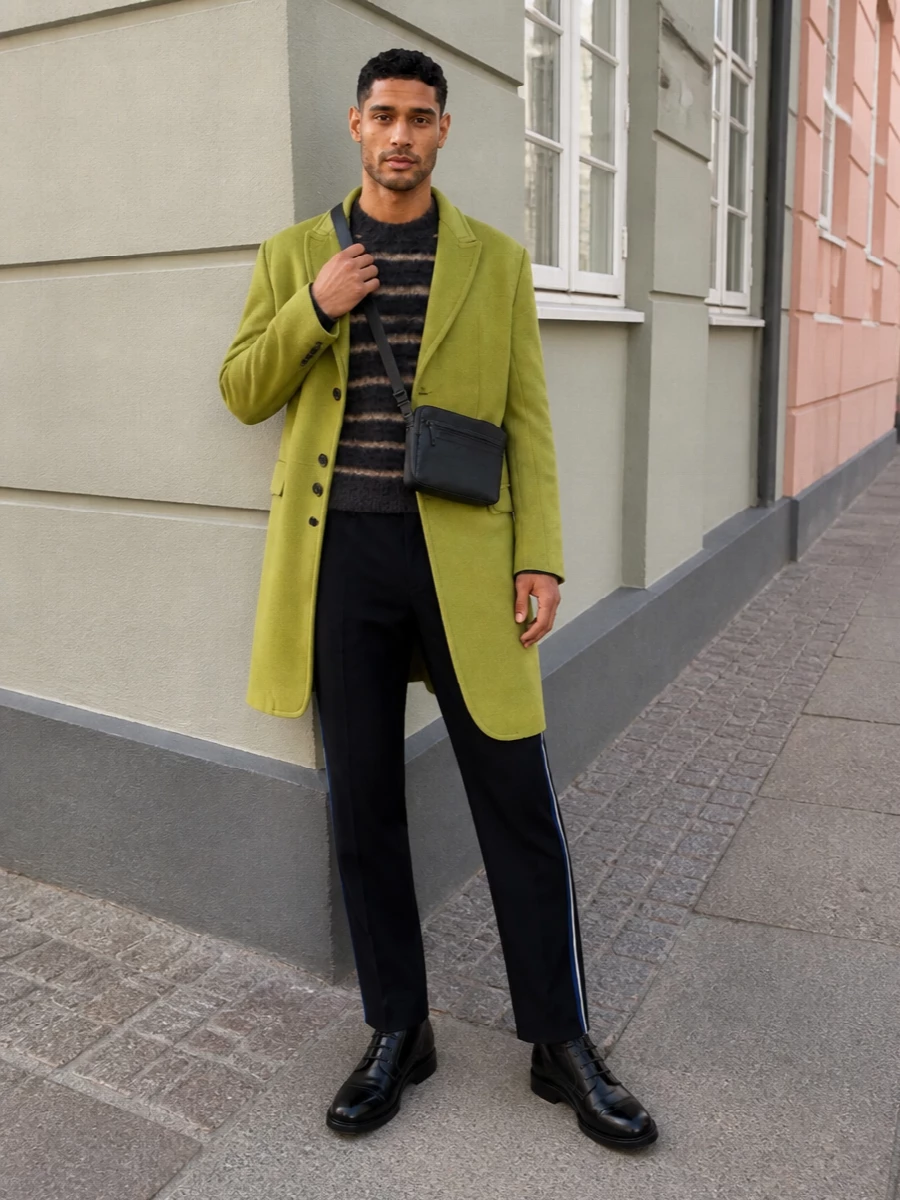 Marni green coat black trousers boots